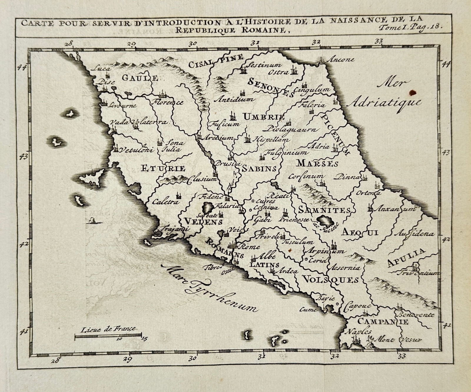 Zacharie Chatelain – Map of Central Italy – Engraving (1743) (1 of 3)