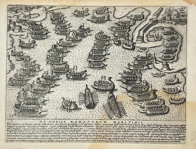 Giacomo Lauro (active c. 1580–1630) – De Copiis Romanorum Maritimis – Engraving (1 of 3)