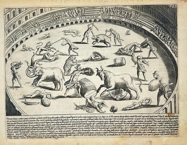 Giacomo Lauro (active c. 1580–1630) – Ludus in Amphitheatro Titi Vespasiani (1 of 3)
