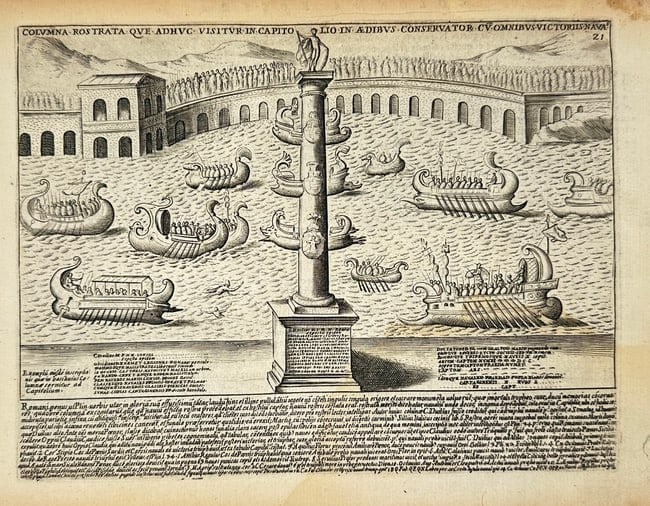 Giacomo Lauro (active c. 1580–1630) – Columna Rostrata and Roman Naval Triumph (1 of 2)