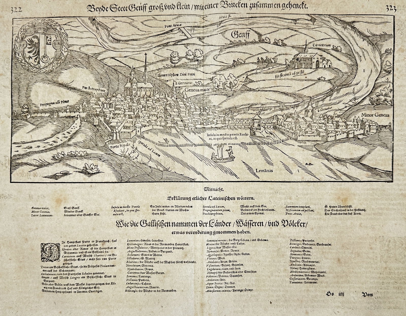Sebastian Münster – View of Geneva (Genff) – Woodcut from Cosmographia – 16th Century (c. (1 of 3)