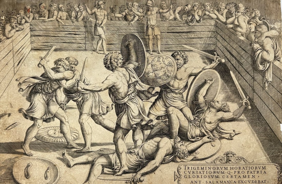 Giulio Romano – The Fight Between the Horatii and the Curiatii – Engraving (1541) (1 of 3)