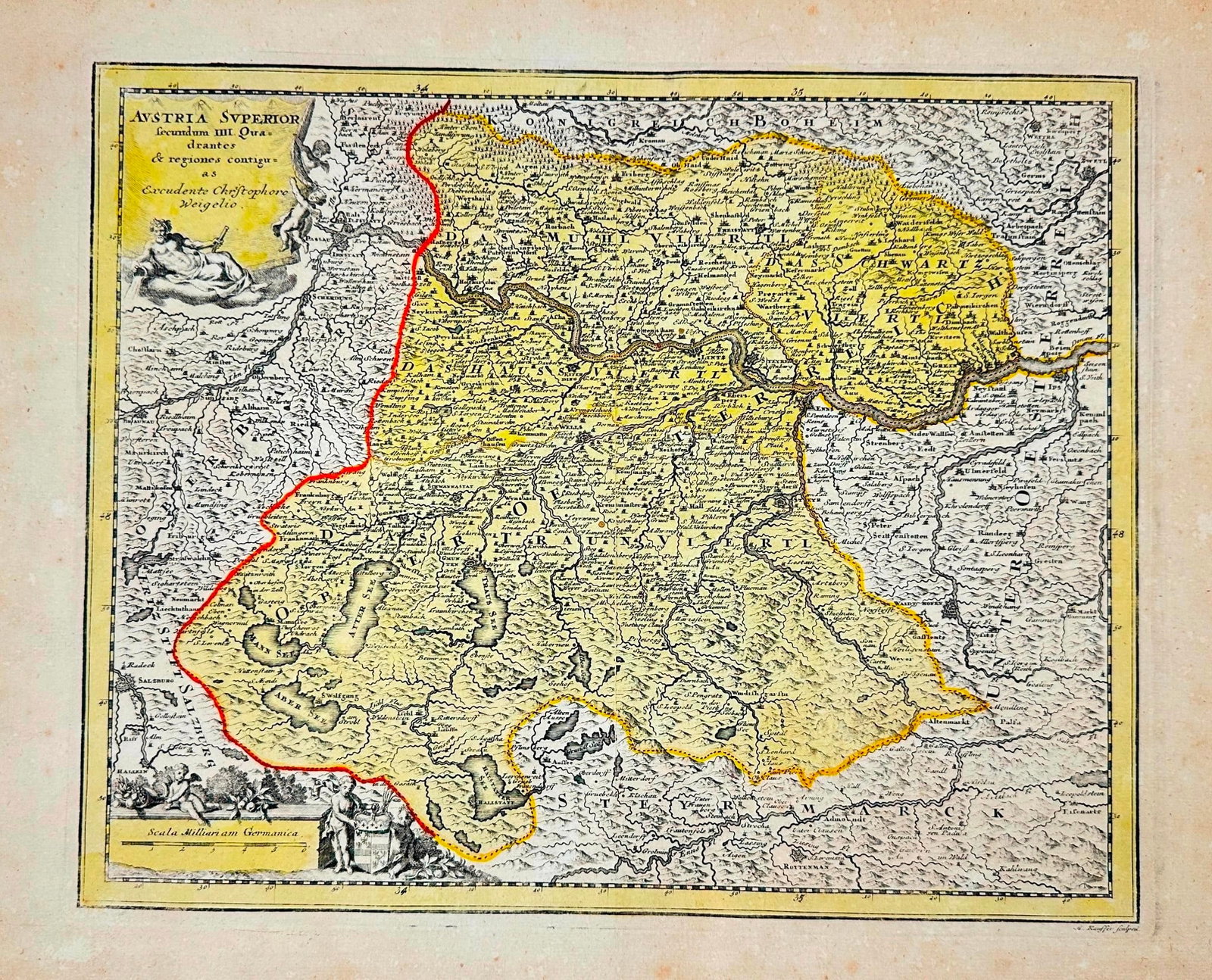Christoph Weigel – Map of Upper Austria – Hand-Coloured Copperplate Engraving (1 of 3)