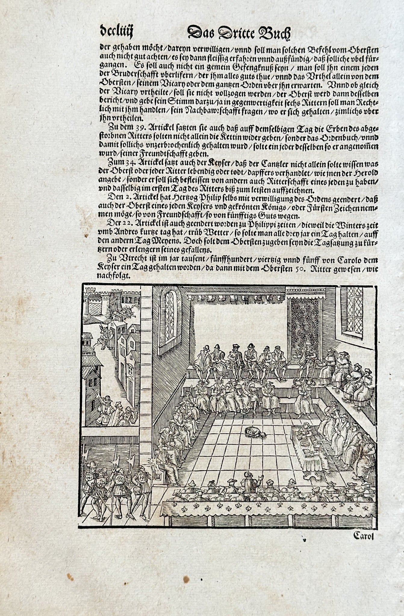 Sebastian Munster (1488–1552) – A Feast in a Great Hall – Woodcut Engraving (1 of 3)