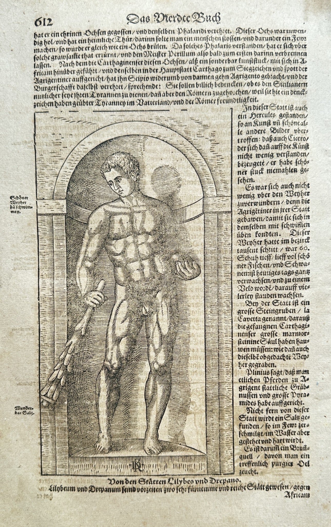 Ulisse Aldrovandi (1522–1605) – Statue of Hercules – Engraving (1616) (1 of 3)