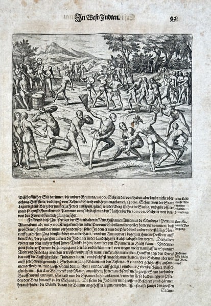 Theodor de Bry (c. 1528–1598) – A Native American Ball Game in Florida – Engraving (1 of 3)
