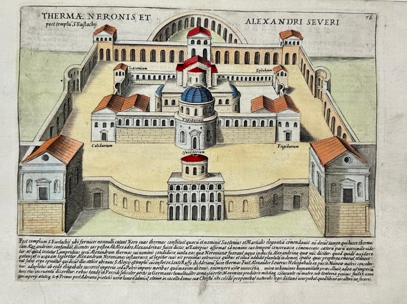 Giacomo Lauro (1572–1627)  – Thermae Neronis et Alexandri Severi – Hand-Colored (1 of 3)