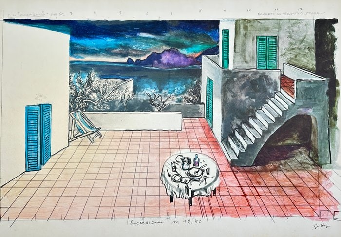 Renato Guttuso (1911-1987) – Terrace with a View of the Sea – Silkscreen / Serigraph (c.1967) (1 of 3)