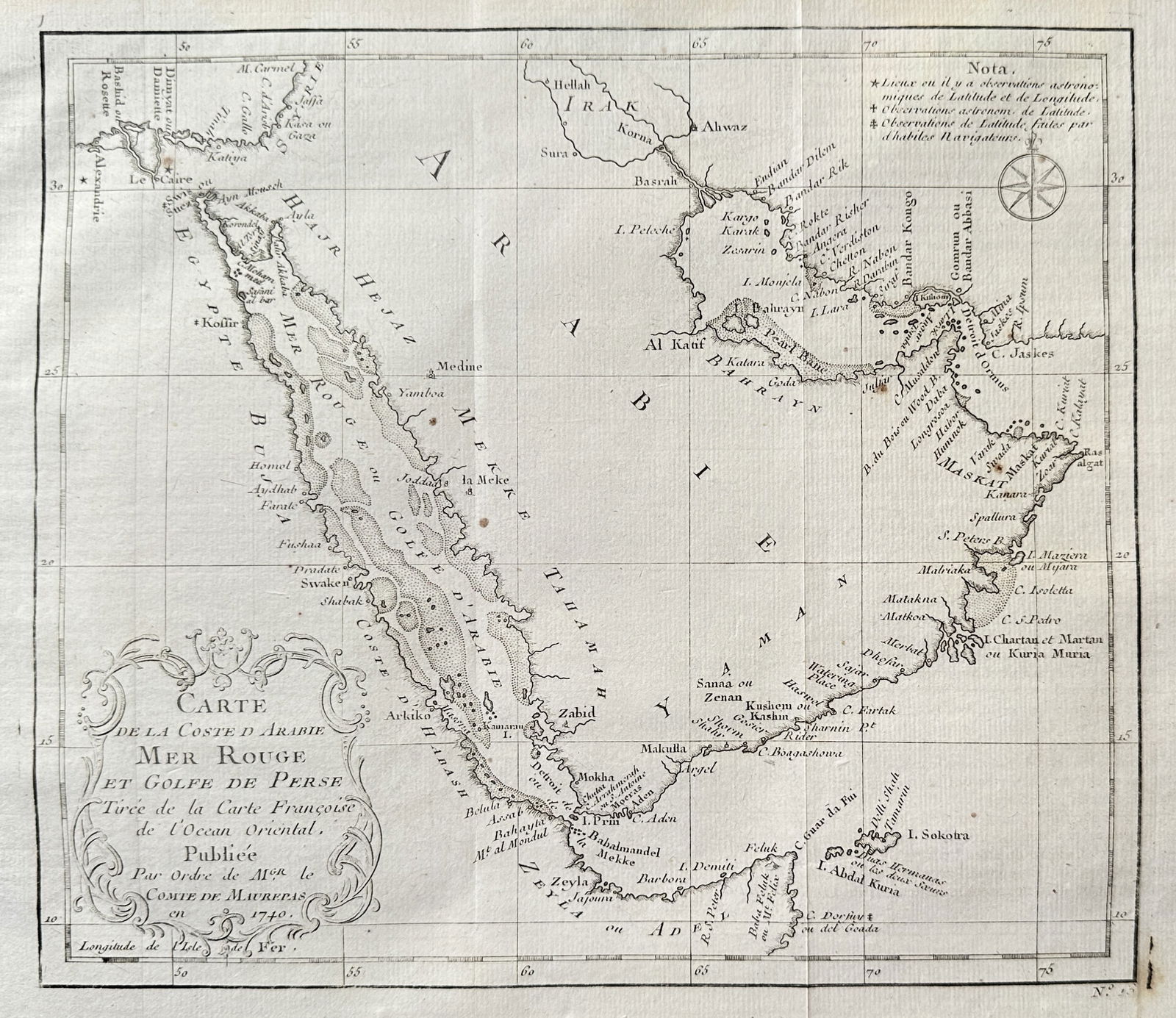 Antoine François Prévost (1697–1763) – Map of the Coast of Arabia, Red Sea, and Persian Gulf (1 of 2)