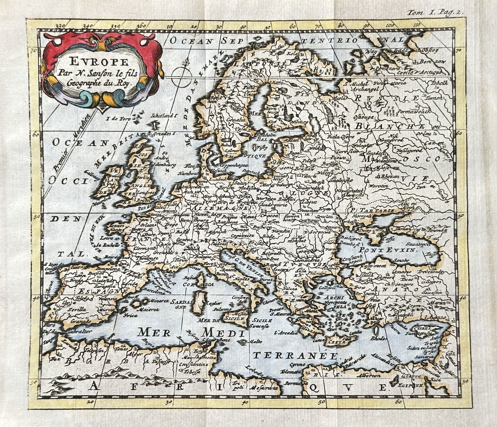 Nicolas Sanson (1600–1667) – Map of Europe – Hand-coloured Engraving (Circa 1680 (1 of 3)