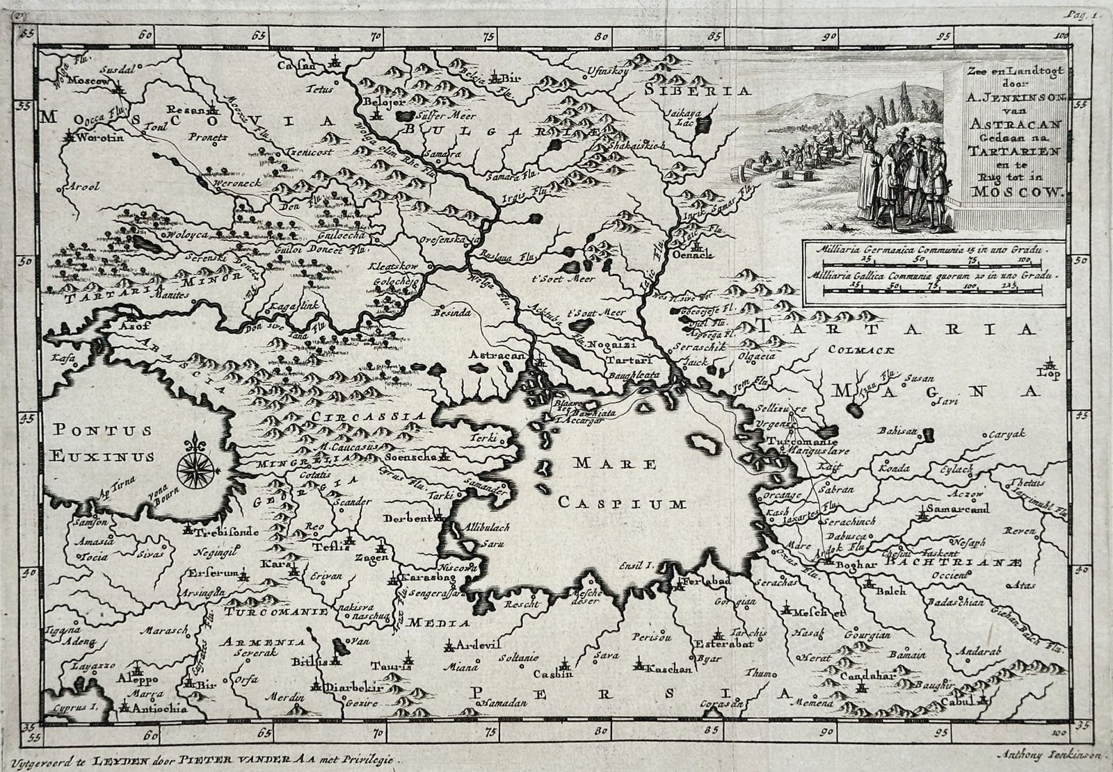 Pieter van der Aa (1659–1733) – Map of Anthony Jenkinson's Travels from Astrakha (1 of 3)