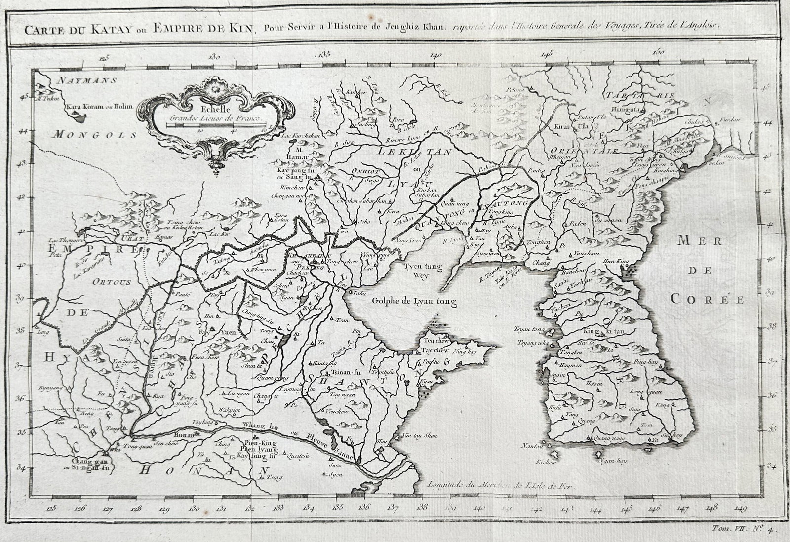 Jacques-Nicolas Bellin – Map of Cathay or the Kin Empire, to Illustrate the Hist: This detailed historical map charts the territories associated with the Kin Empire (Cathay) and the surrounding region of the Mongols and Korea. The map outlines geographical features including rivers