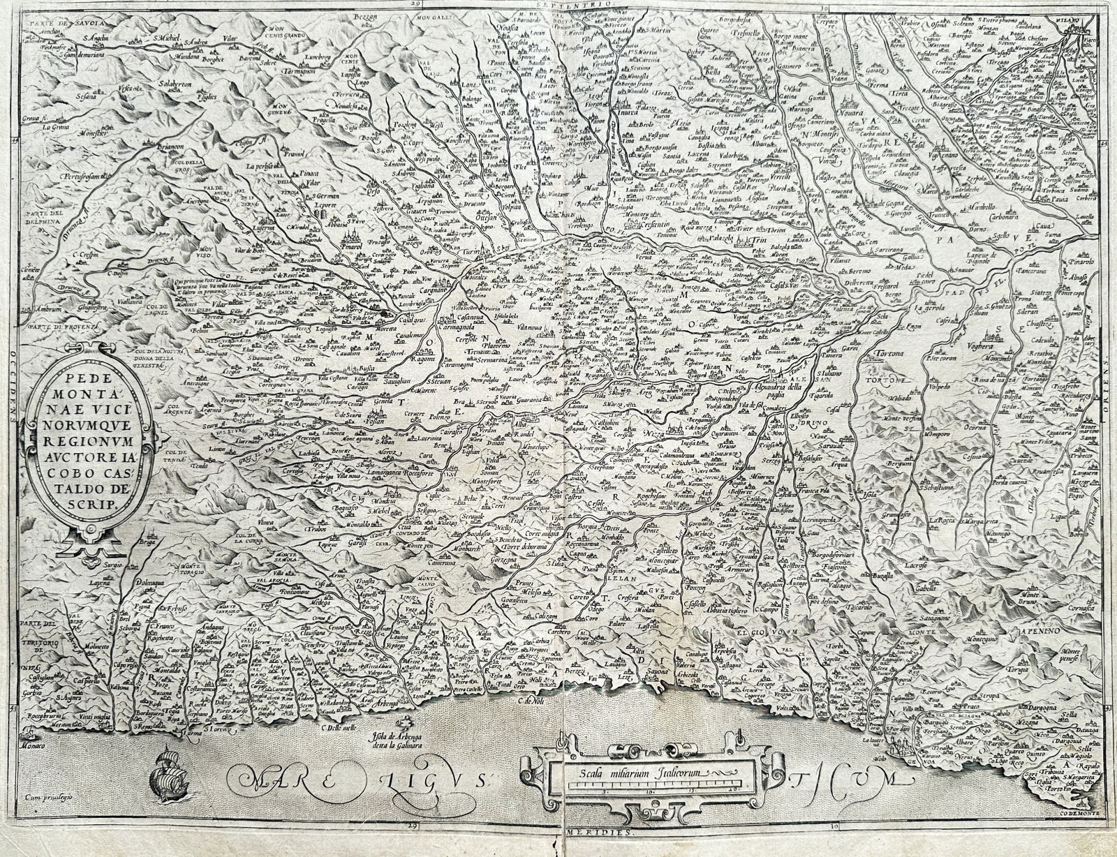 Abraham Ortelius after Giovanni Oliviero (fl. 1560s–1570s) – Map of Italy: This detailed engraved map, titled "PEDEMONTIS ET ALPIUM ADIACENTIUM REGIONUM. AVCTORE IOH. OLIVERIO DESCRIP." was compiled by Abraham Ortelius based on the work of Giovanni Oliviero. It first appeare