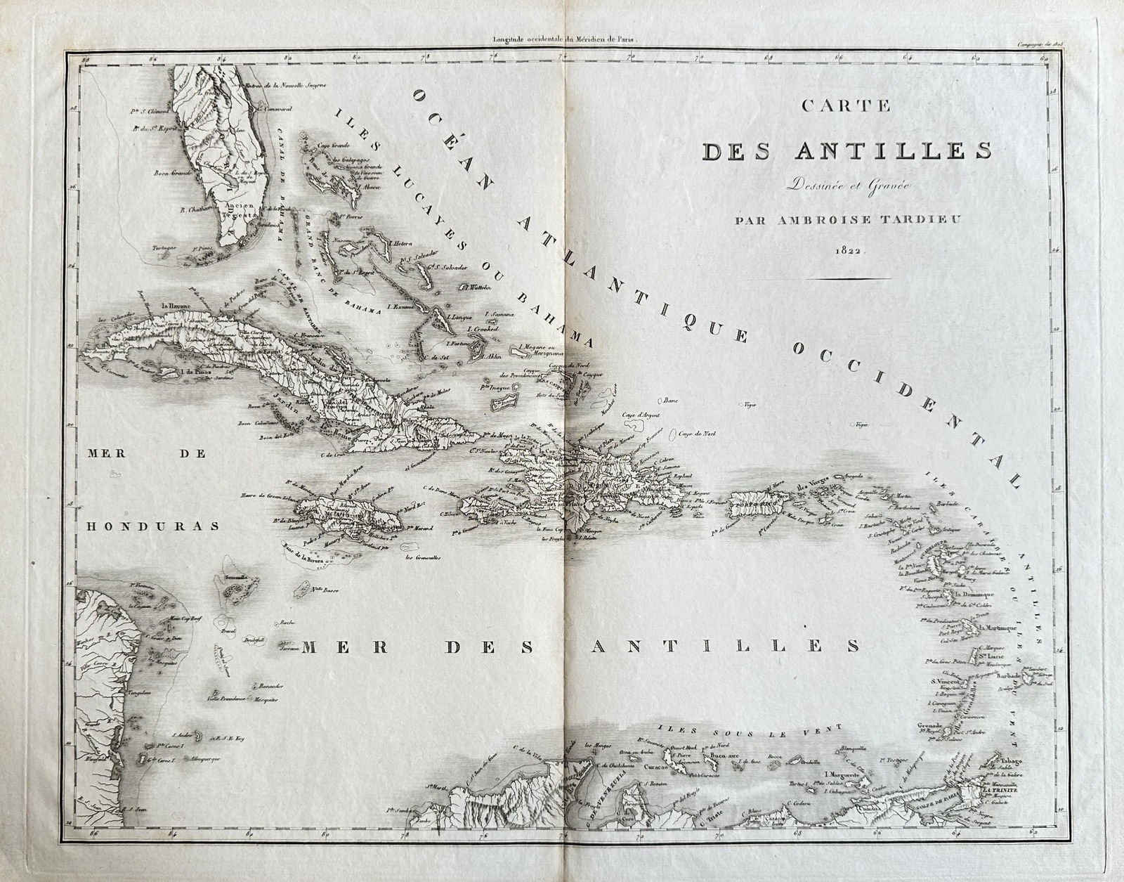 Ambroise Tardieu (1788–1841) – Map of the Antilles (Caribbean islands)  – Engraving (1 of 3)