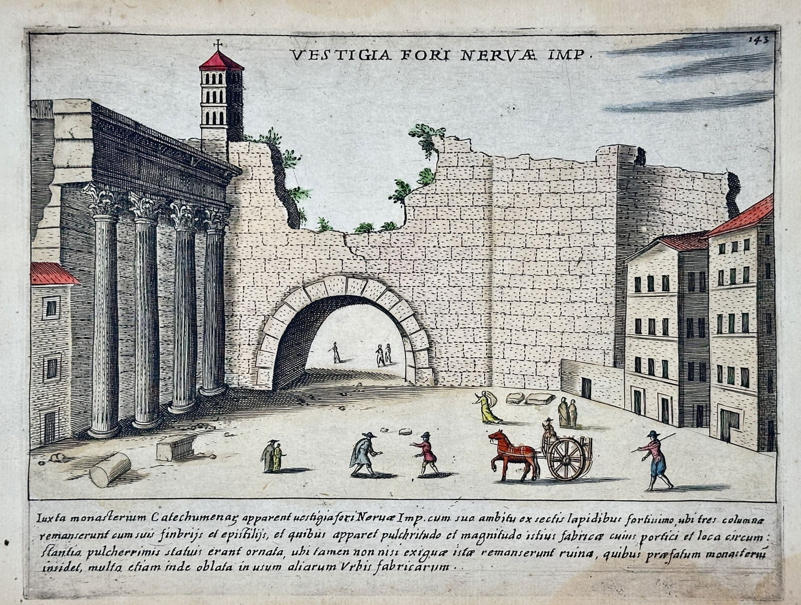 Giacomo Lauro (Circa 1583–1645) – Illustration of Forum of Nerva, Rome – Hand colored (1 of 3)