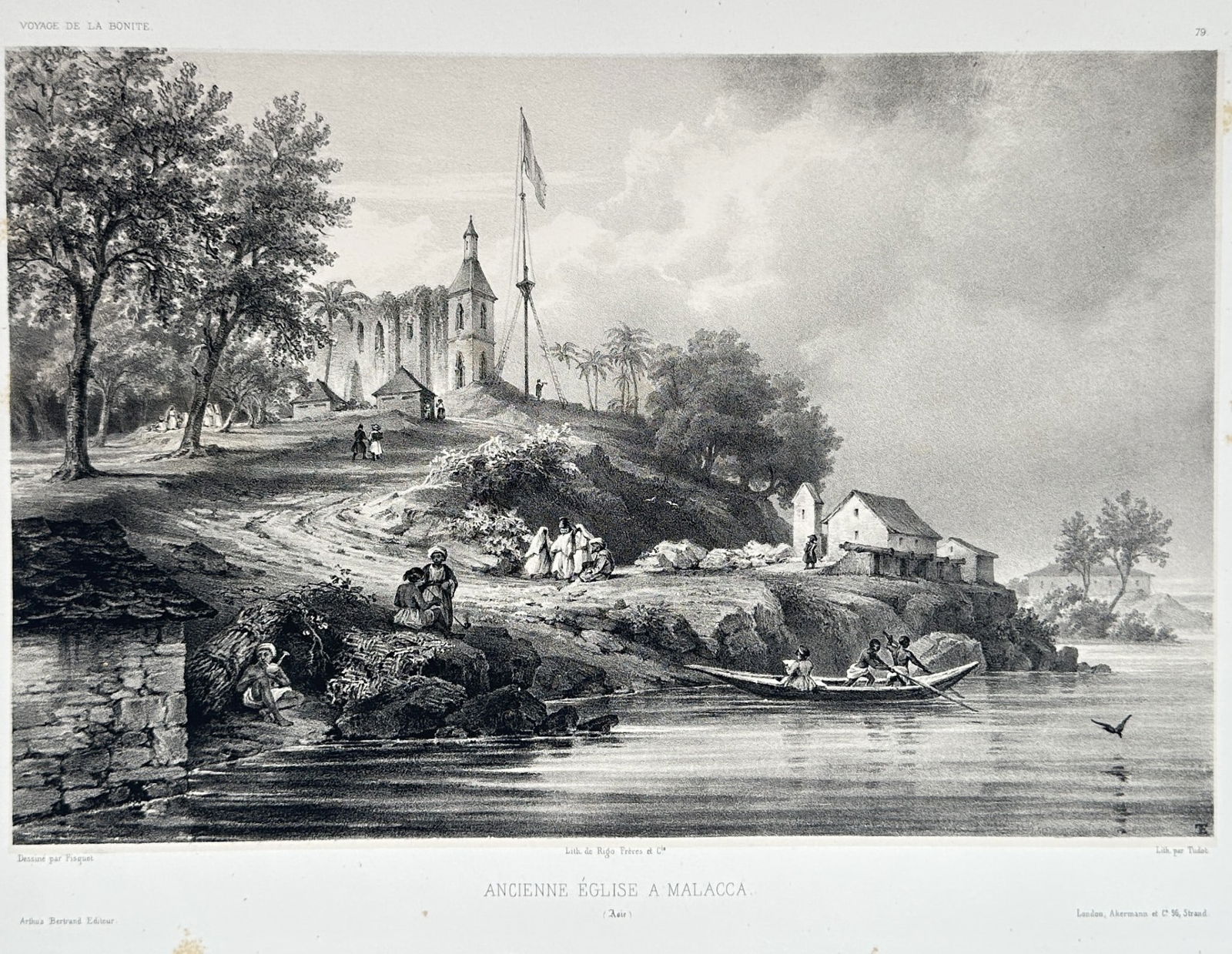 Arthus Bertrand (fl. 1840s) – Old Church in Malacca – Lithograph (Circa 1845) (1 of 3)
