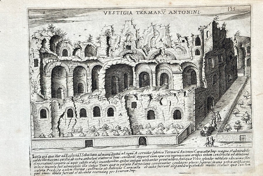 Giacomo Lauro (c. 1550–c. 1640) – Vestiges of the Baths of Caracalla – Engraving (1 of 3)