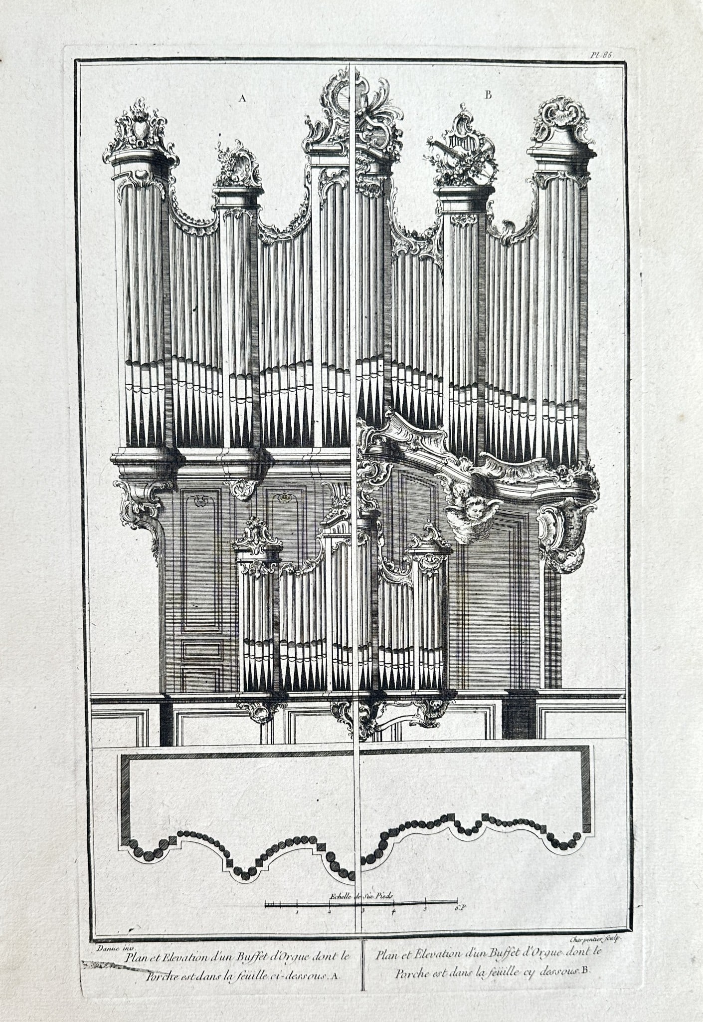 Étienne Charpentier (1704–1793) – Plan and Elevation of an Organ Case – Engraving (1 of 3)