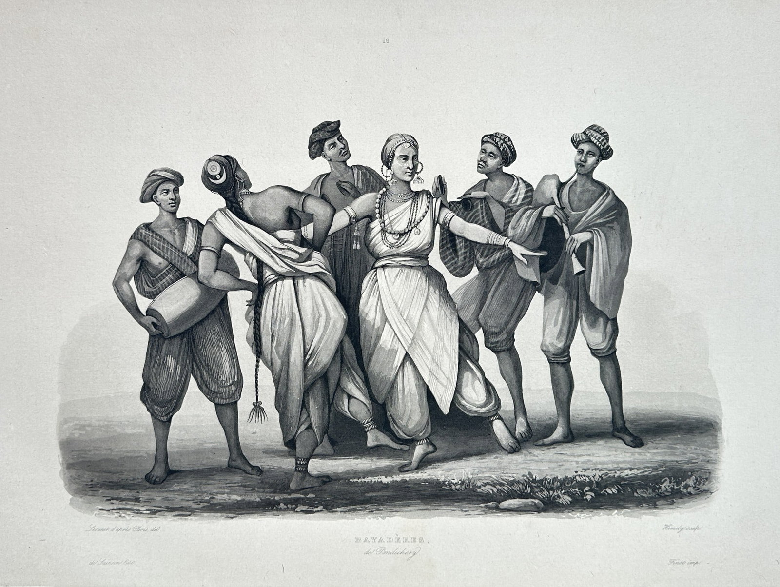 Louis Auguste de Sainson (1800–1877) – Dance of the Vatahasisa – Engraving: This print illustrates a dynamic ethnographic scene, the Dance of the Vatahasisa, depicting a group of six indigenous figures performing a ceremonial dance. The composition captures the energy of the 