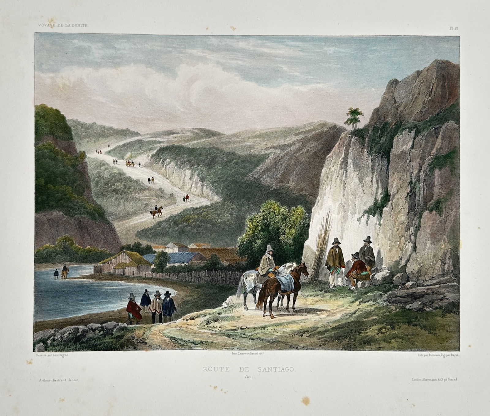 Barthélemy Lauvergne – Route de Santiago (Chile) – Hand-coloured lithograph (1 of 3)
