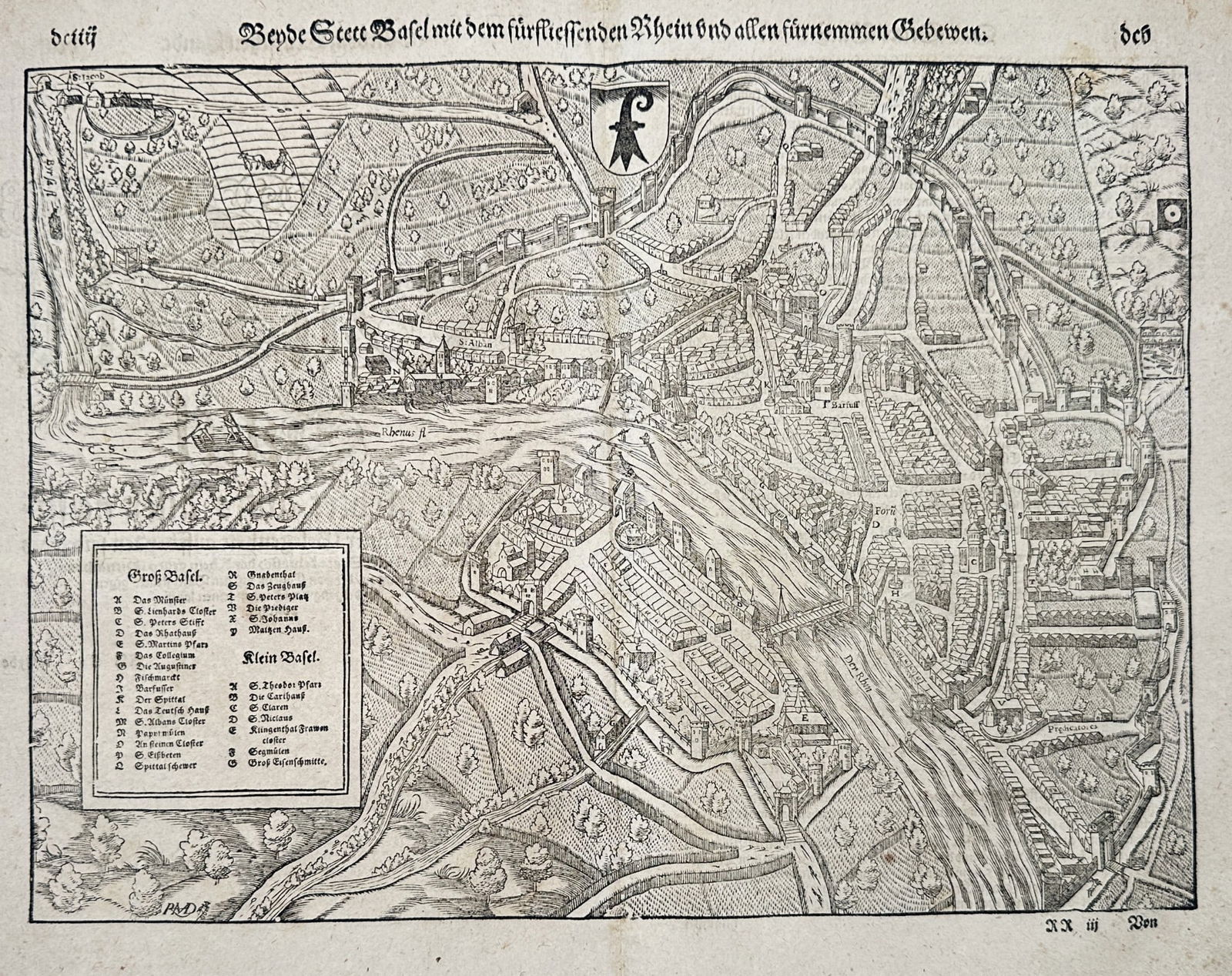 Sebastian Münster (1488–1552) – Map of the City of Basel with the Rhine River (1 of 3)