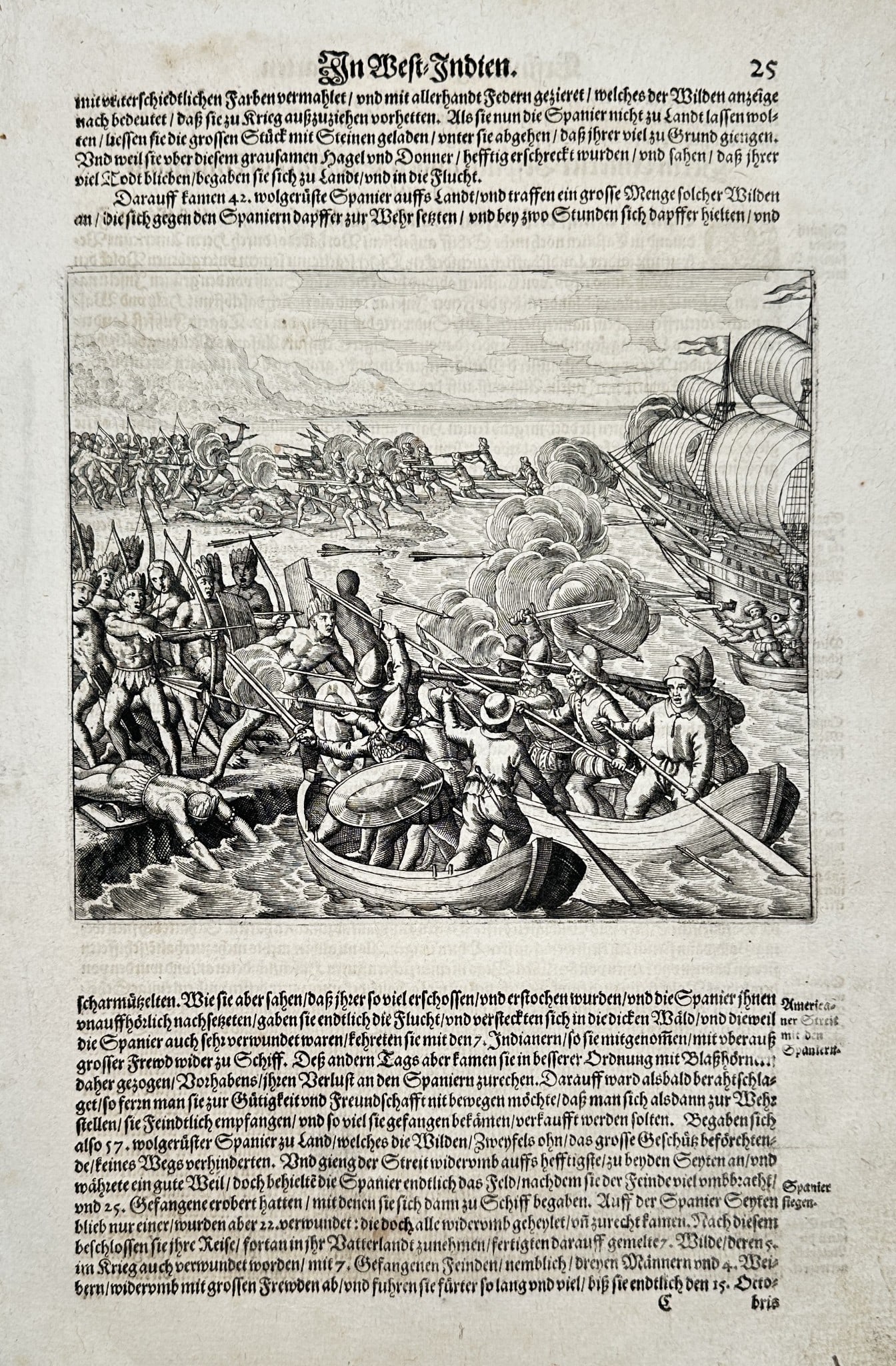Theodor de Bry (1528–1598) – Battle between the Spanish and the Natives of Puna (1 of 3)