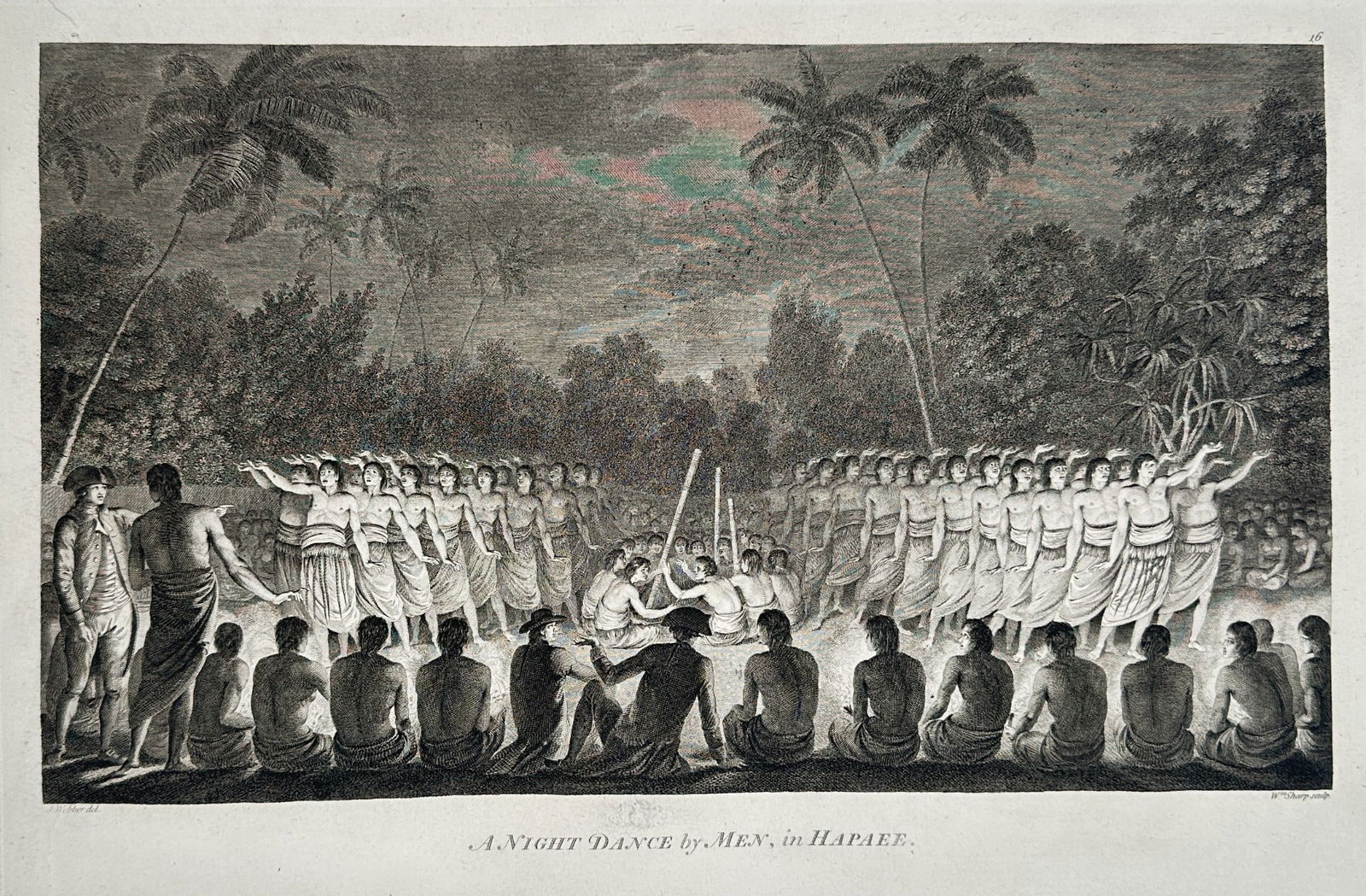 John Webber (1751–1793) – A Night Dance by Men, in Hapaee – Large Folio (1784): This engraving, titled A Night Dance by Men, in Hapaee, captures a dramatic scene of a nocturnal ceremonial dance on the island of Lifuka in the Ha'apai group, Tonga (Friendly Islands). A large group