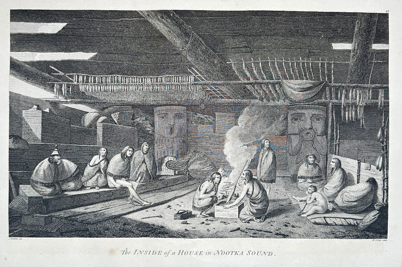 John Webber (1751–1793) – The Inside of a House in Nootka Sound – Engraving (1 of 2)