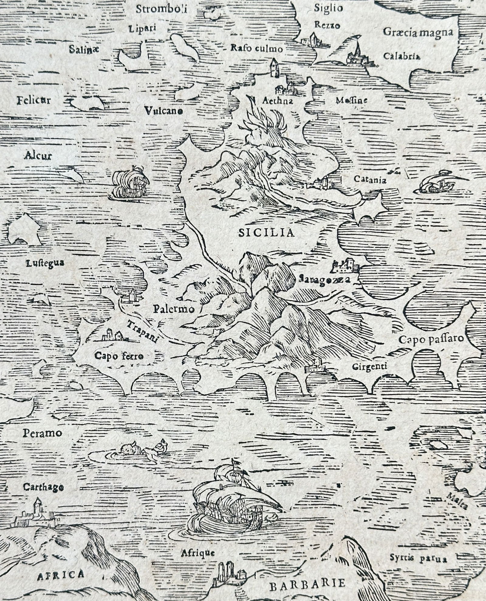 Sebastian Münster (1488–1552) – Map of the Island and Kingdom of Sicily (1 of 3)