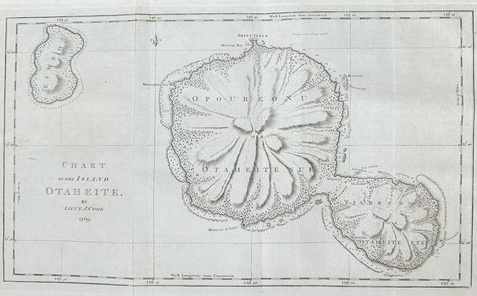 John Hawkesworth (1715–1773) – Chart of the Island Otaheite, Surveyed by Lieuten (1 of 3)