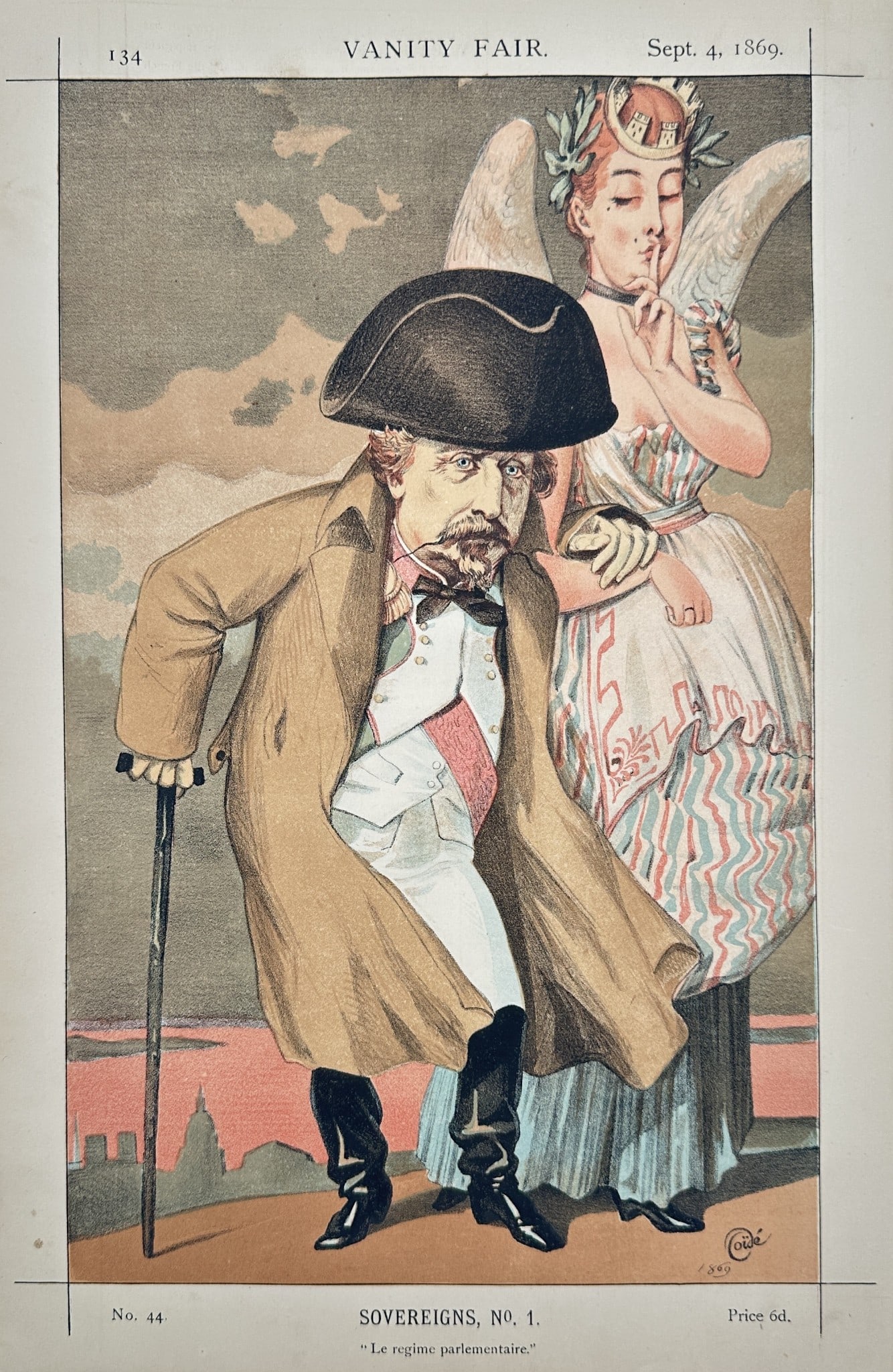 Carlo Pellegrini (1839–1889) – Sovereigns, No. 1: The Parliamentary Regime: This chromolithograph is a famous political caricature from the British satirical weekly Vanity Fair. Titled "Le régime parlementaire." (The Parliamentary Regime), the portrait depicts Emperor Napole