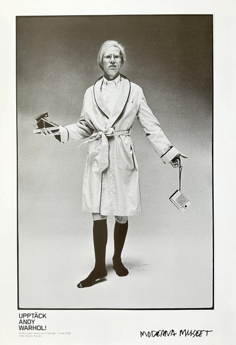 Oliviero Toscani (born 1942) - Exhibition Poster - Large Portrait of Andy Warhol: This original issue of Derrière Le Miroir is devoted to the series Suite Narwa by Gérard Titus-Carmel and was published by Maeght Éditeur in Paris in 1976. The booklet includes color lithographs an