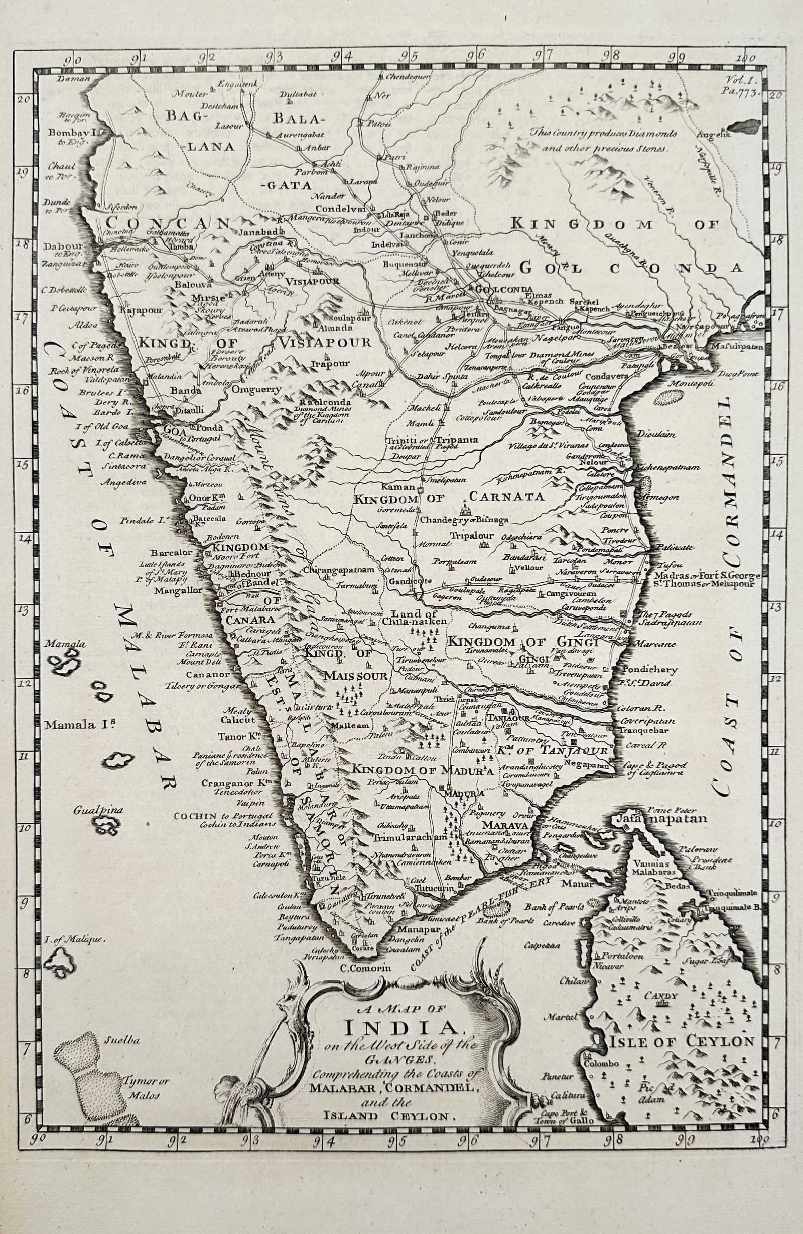 Emanuel Bowen (c. 1693–1767) – Map of Southern India on the West Side of the Ganges (1 of 2)