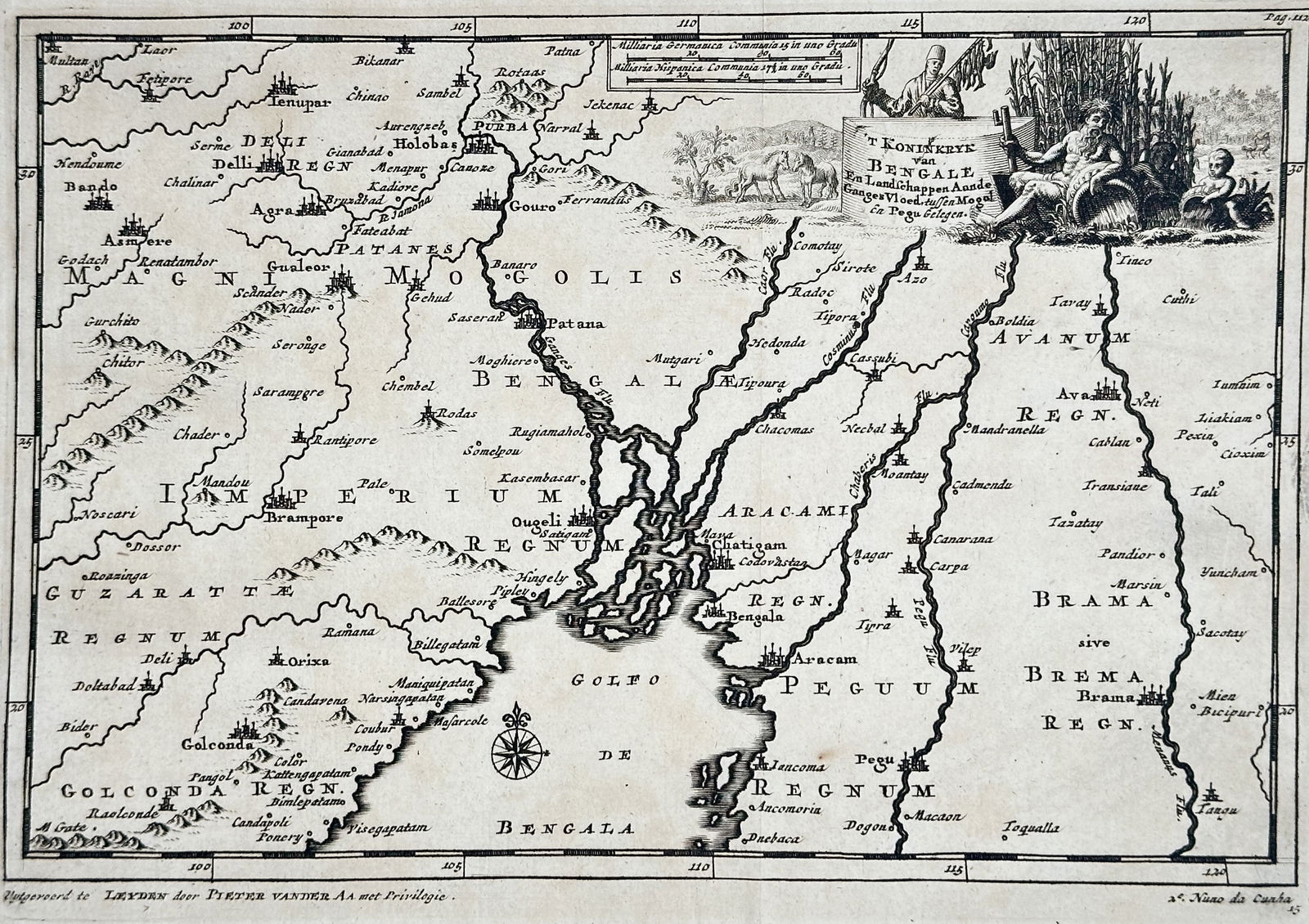 Pieter van der Aa (1659–1733) – Map of the Empire of the Great Mogol, Bengal, Pegu (1 of 2)