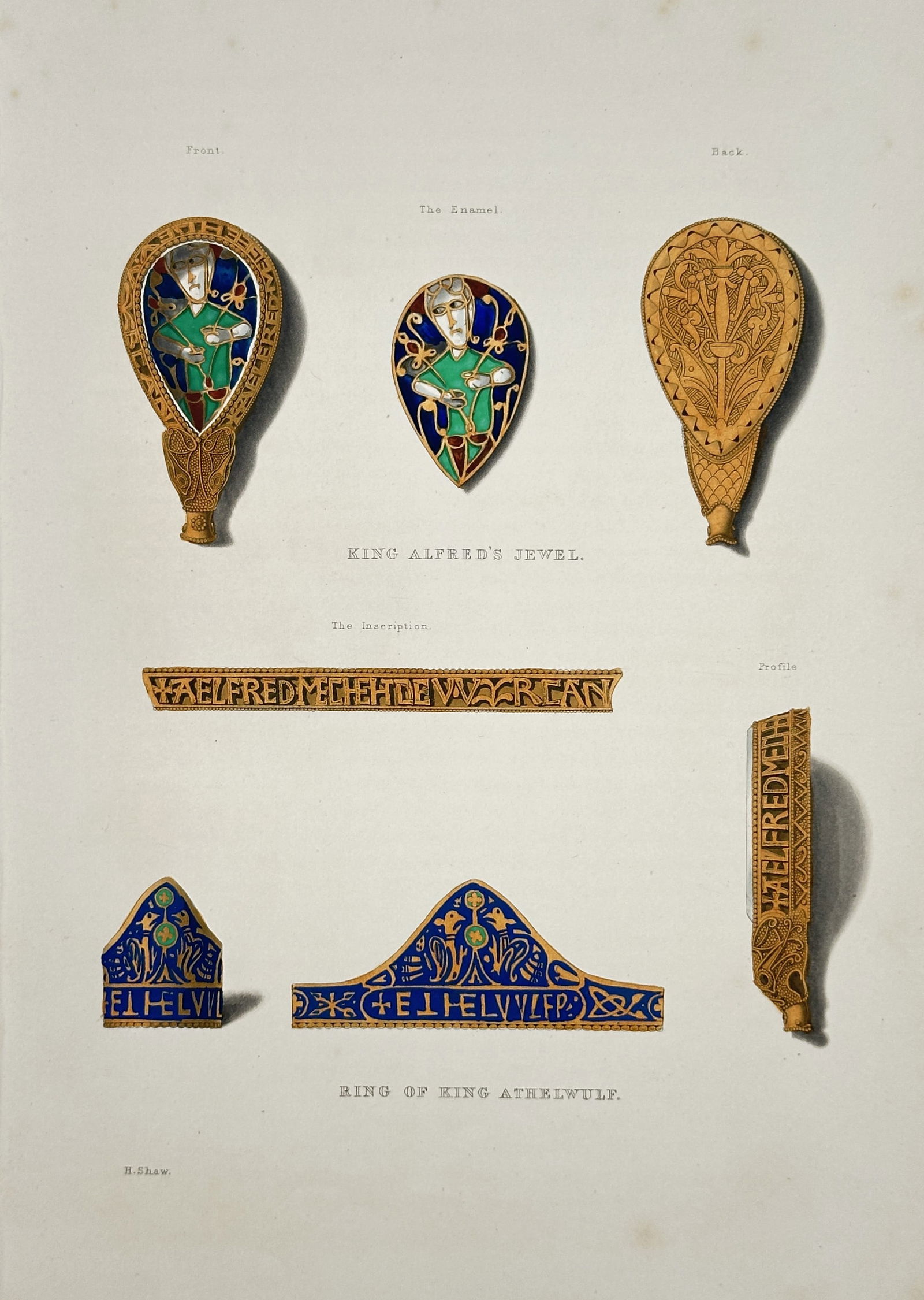 Henry Shaw (1800–1873) – Ring of King Athelwulf – Lithograph with hand-coloring (1 of 2)