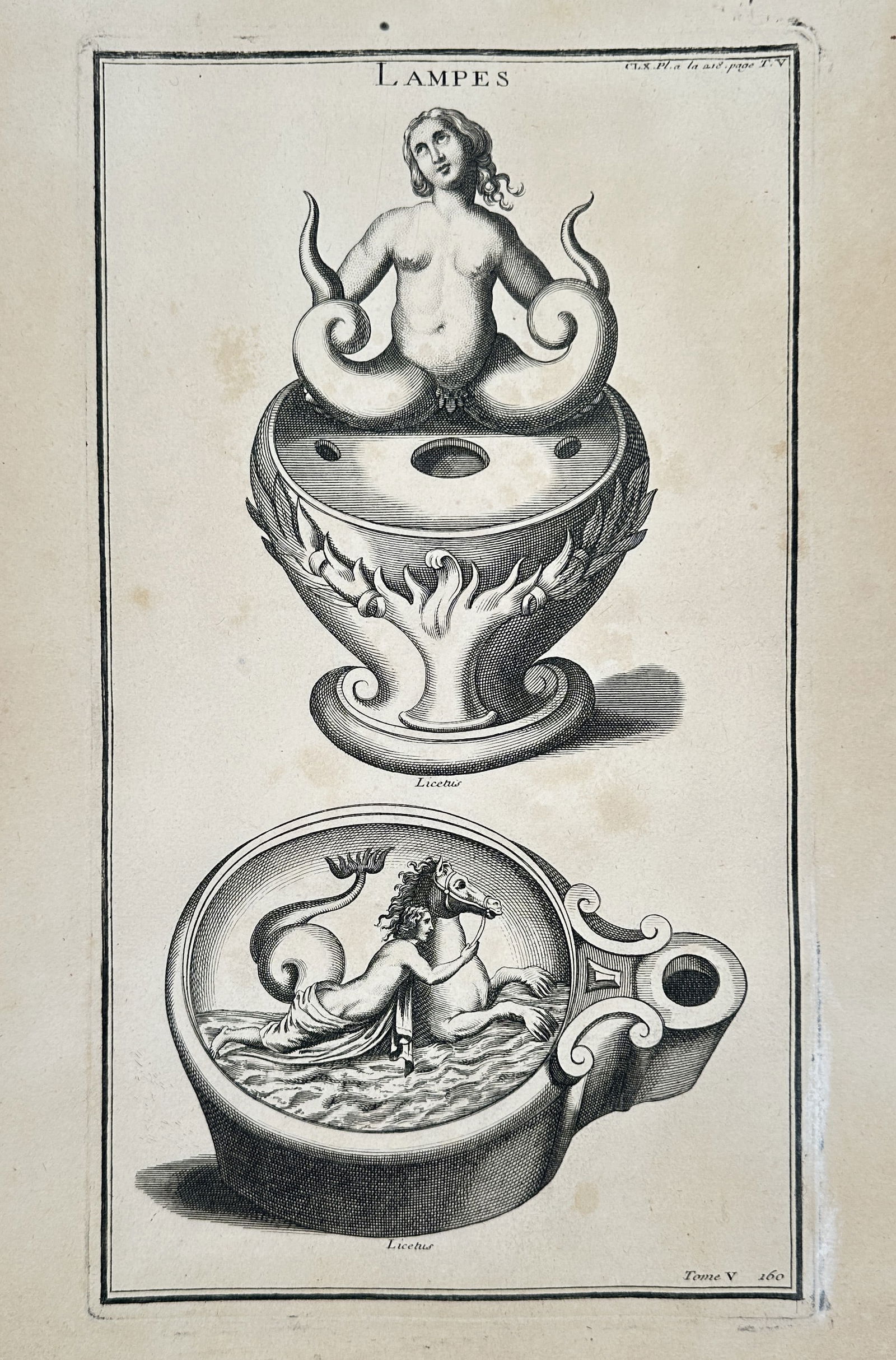 Bernard de Montfaucon – Study of Ancient Lamps with Mythological Figures – Engraving (1 of 2)