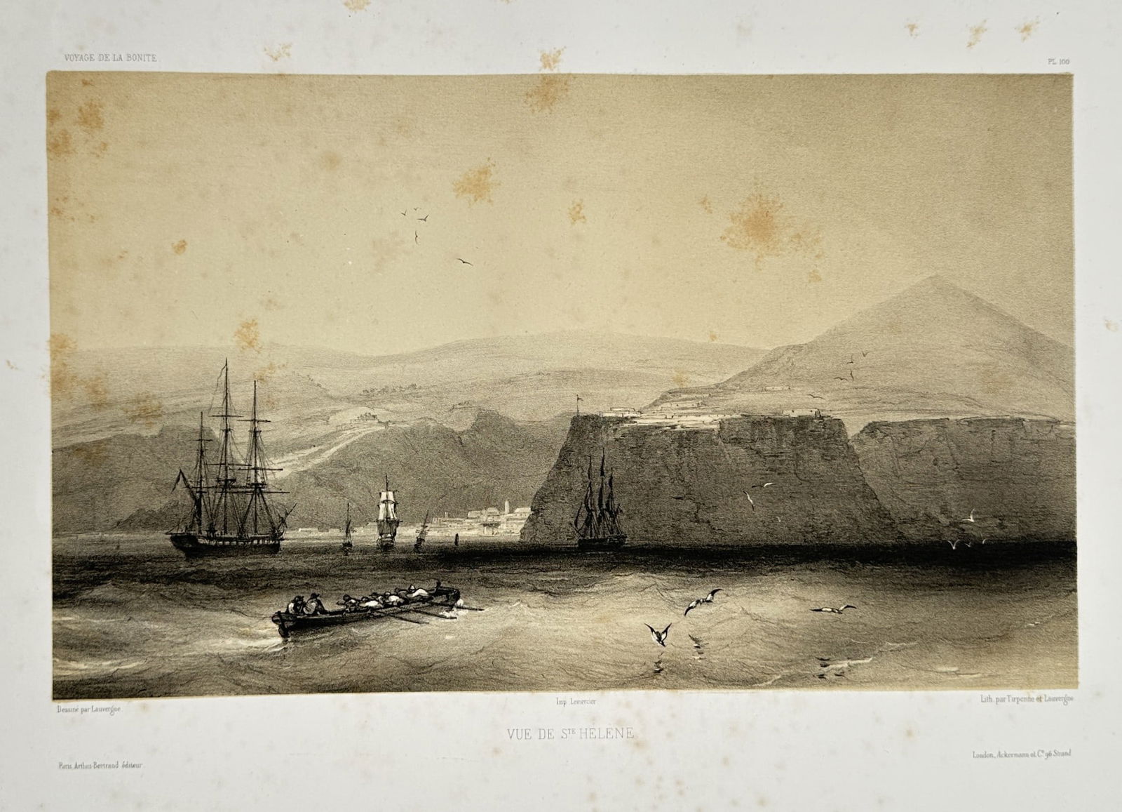 Barthélemy Lauvergne – View of the Island of St. Ambrose (Chile) – Tinted lithog (1 of 2)