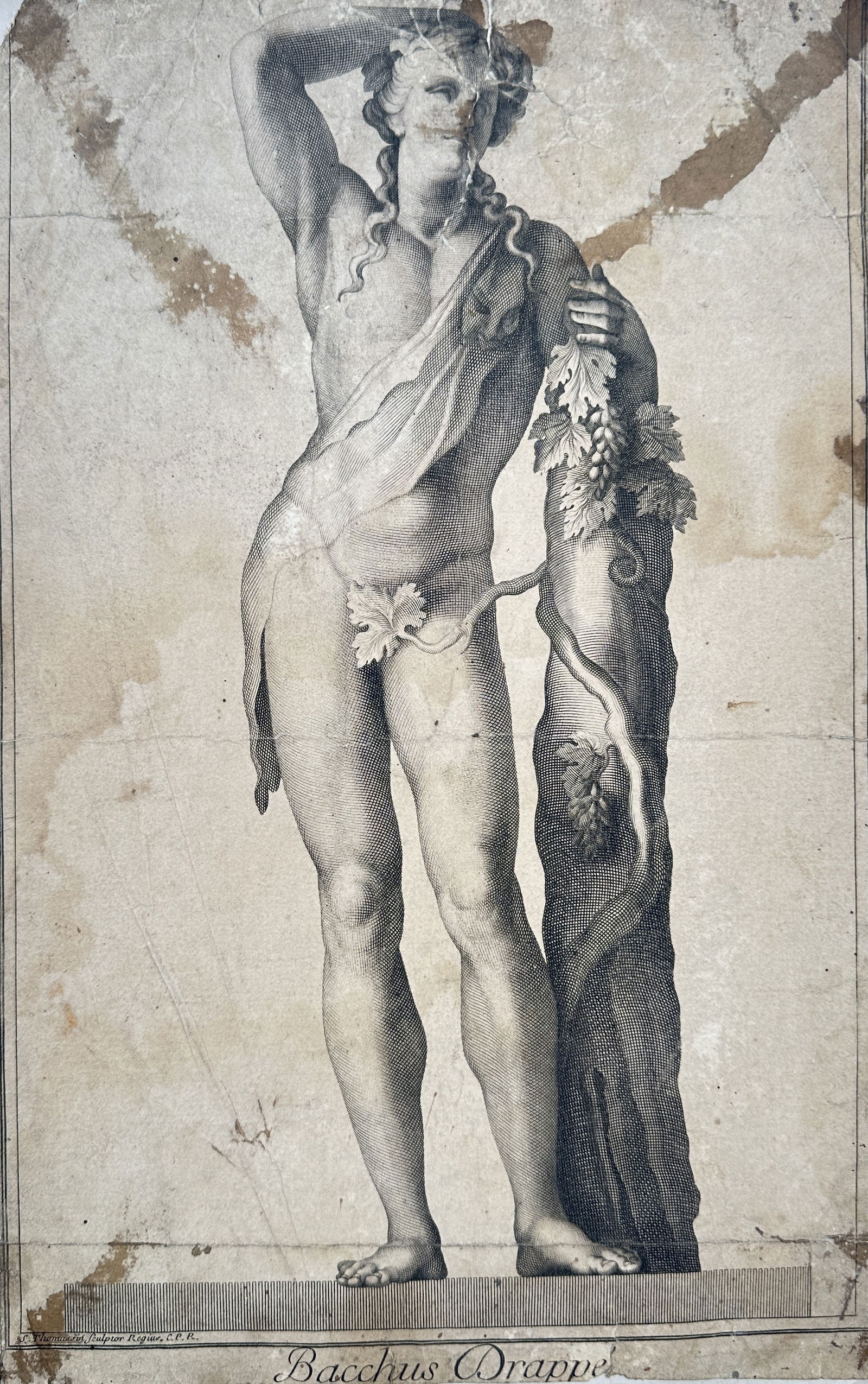 Hendrick Goltzius (1558–1617) – Statue of Bacchus Drappe – Engraving (c. 1590) (1 of 2)