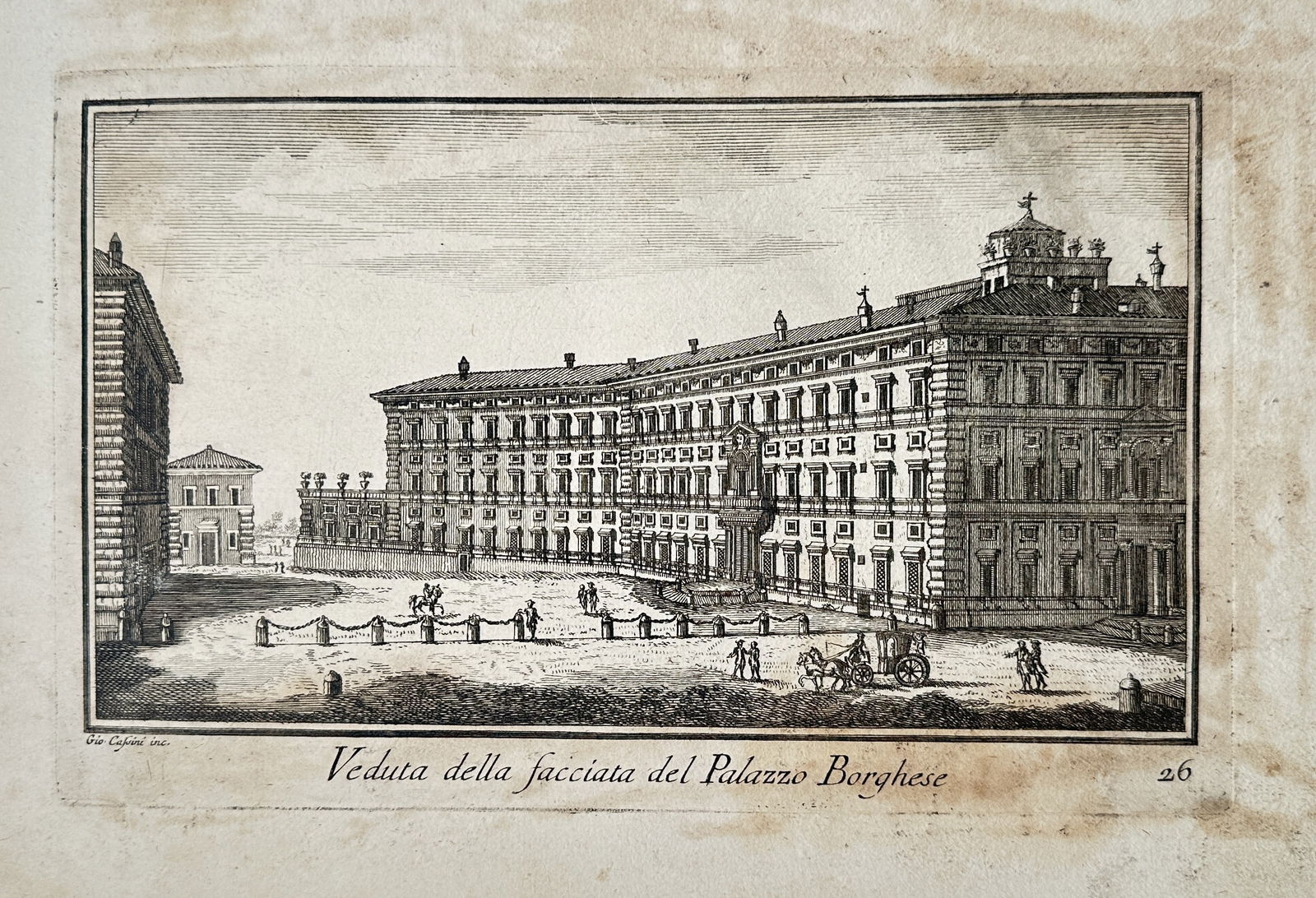 Giovanni Domenico Cassini (1625–1712) – View of the Facade of the Palazzo Borghese – Engraving (1 of 2)