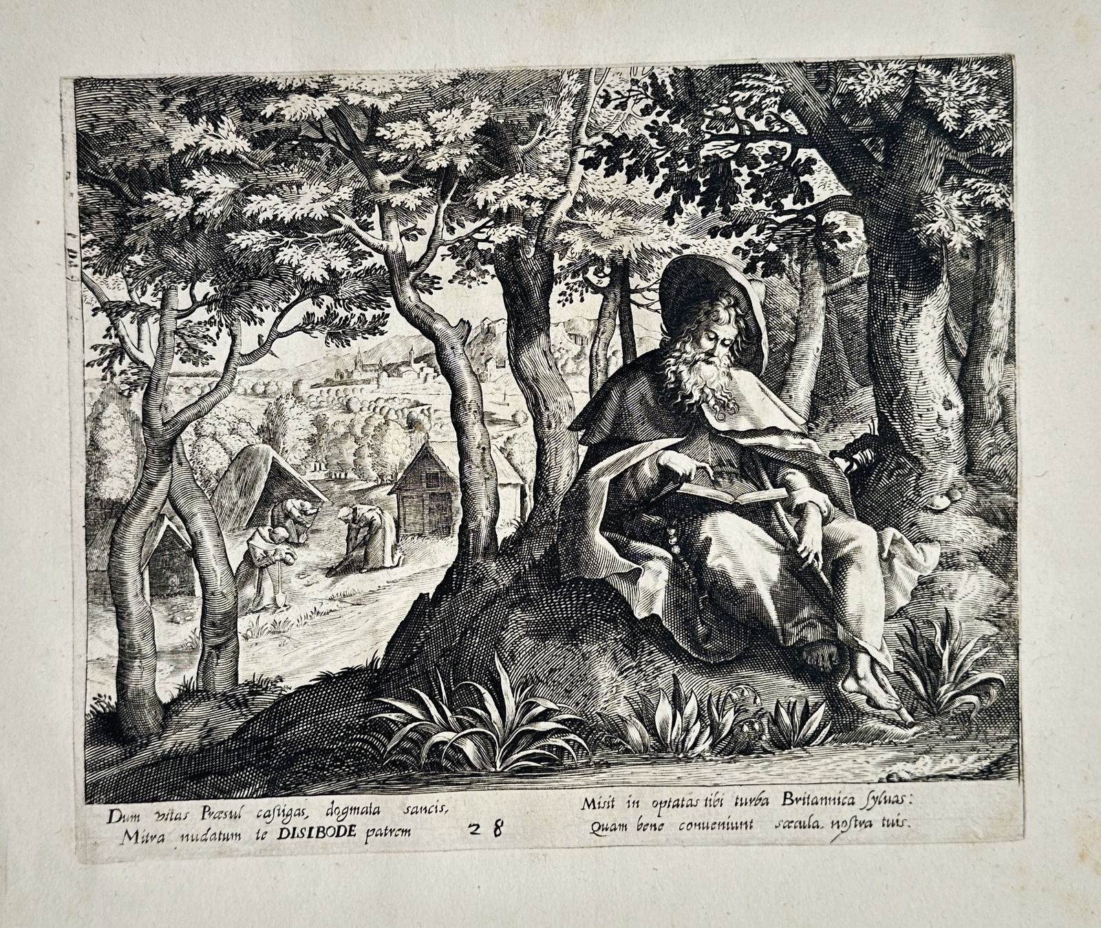 Giovanni Merlo (Active c. 1640–1660) – Saint Hilarion in the Desert – Engraving (c. 1650) (1 of 2)