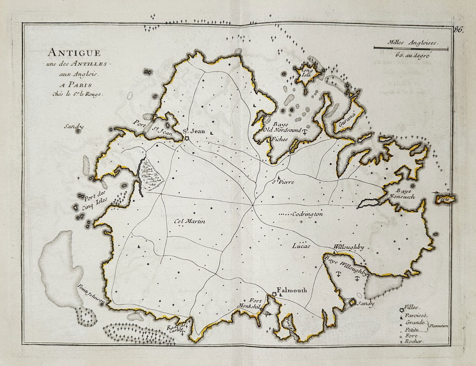 Georges-Louis Le Rouge (c. 1712–1790) – Map of Antigua – Engraving with hand-coloring (1 of 3)