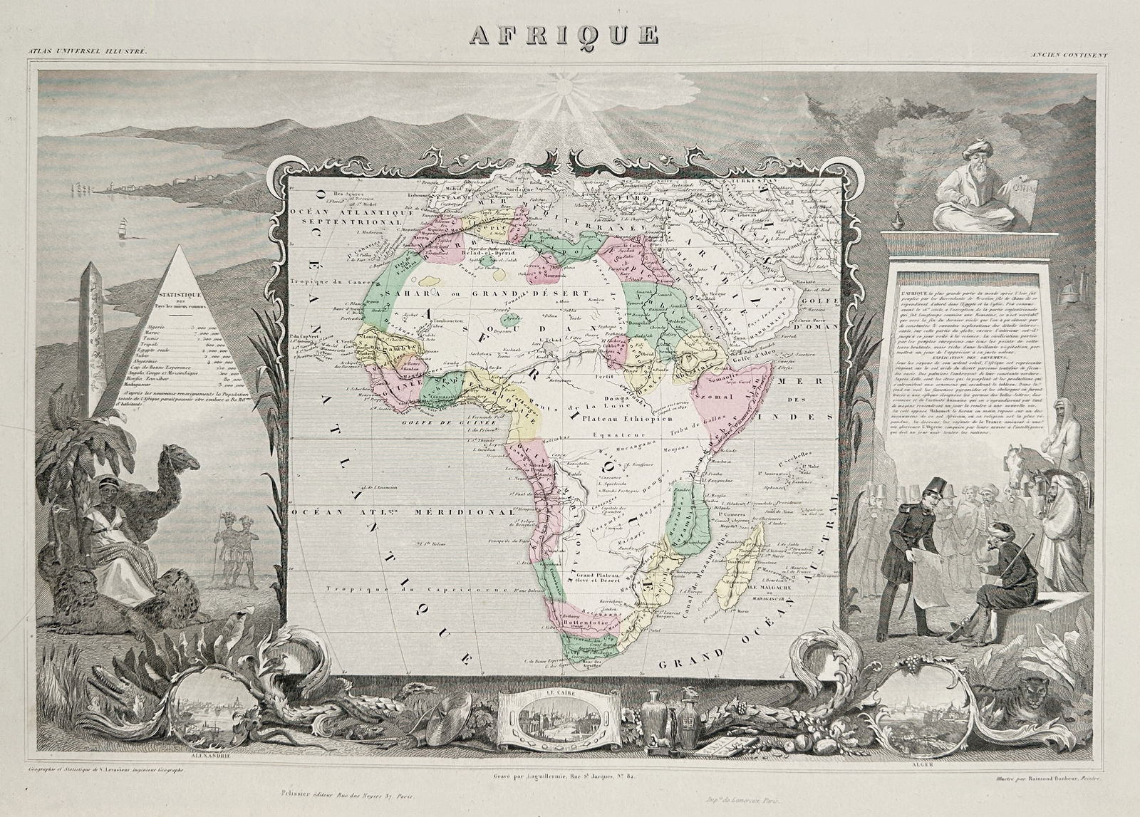 Victor Levasseur (1795–1862) – Map of Africa (Afrique) – Engraving with hand-coloring (1 of 2)