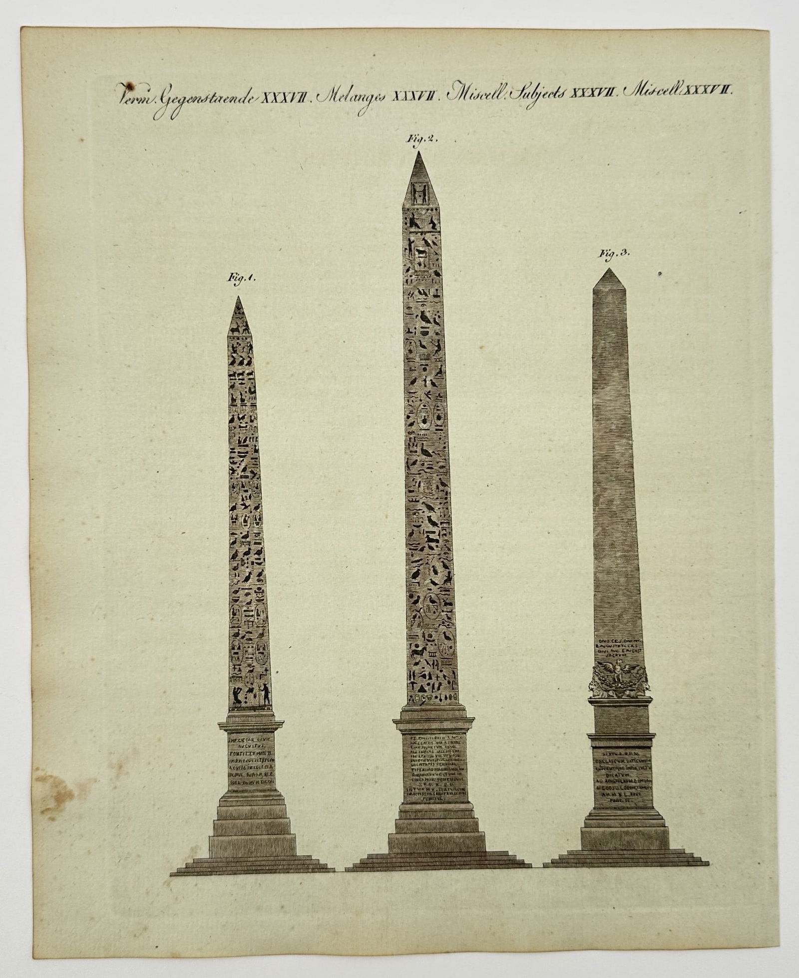 Friedrich Justin Bertuch (1747–1822) – Egyptian Obelisks in Rome – Engraving (1 of 2)