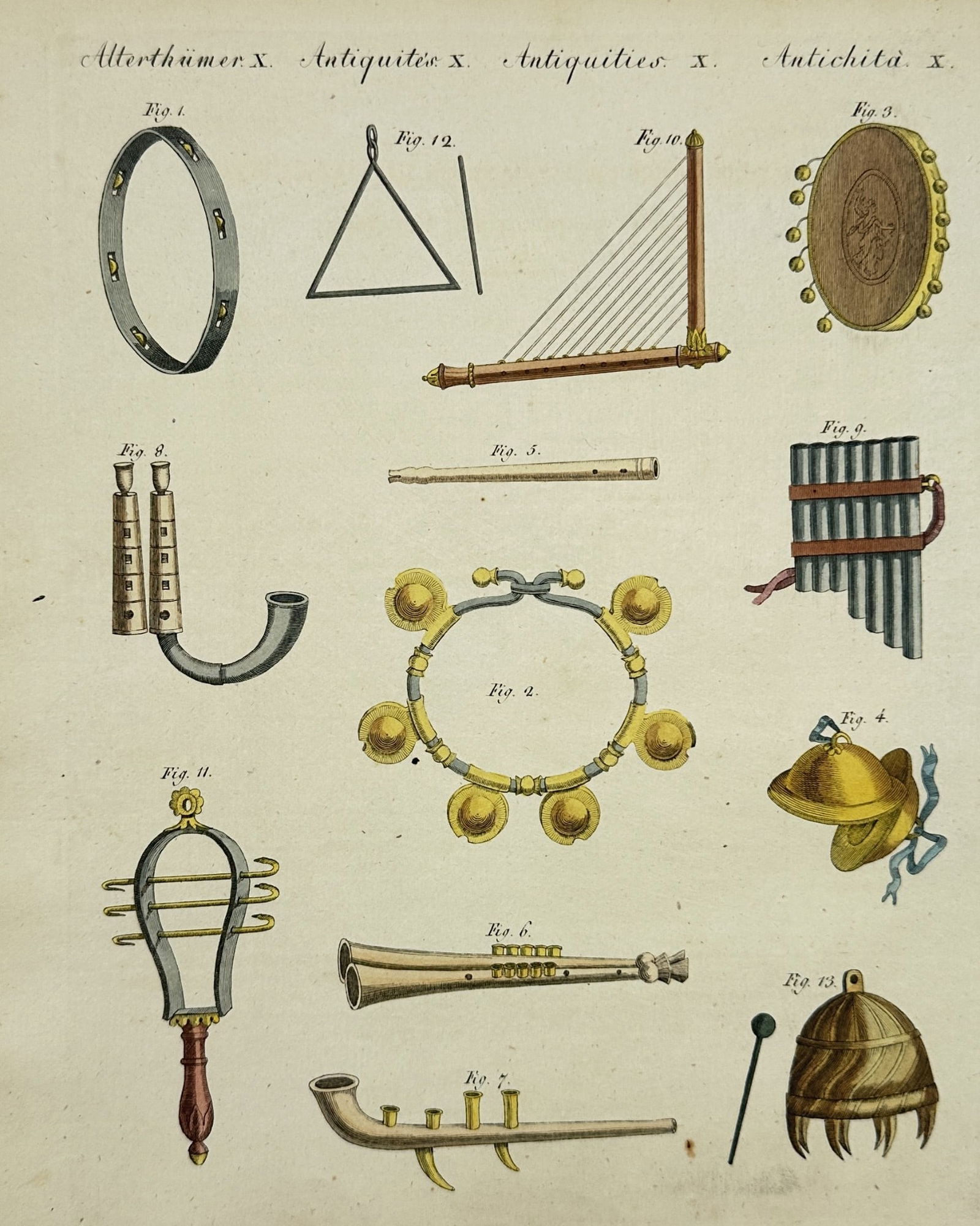 Friedrich Justin Bertuch (1747–1822) – Ancient Musical Instruments – Engraving (1 of 2)