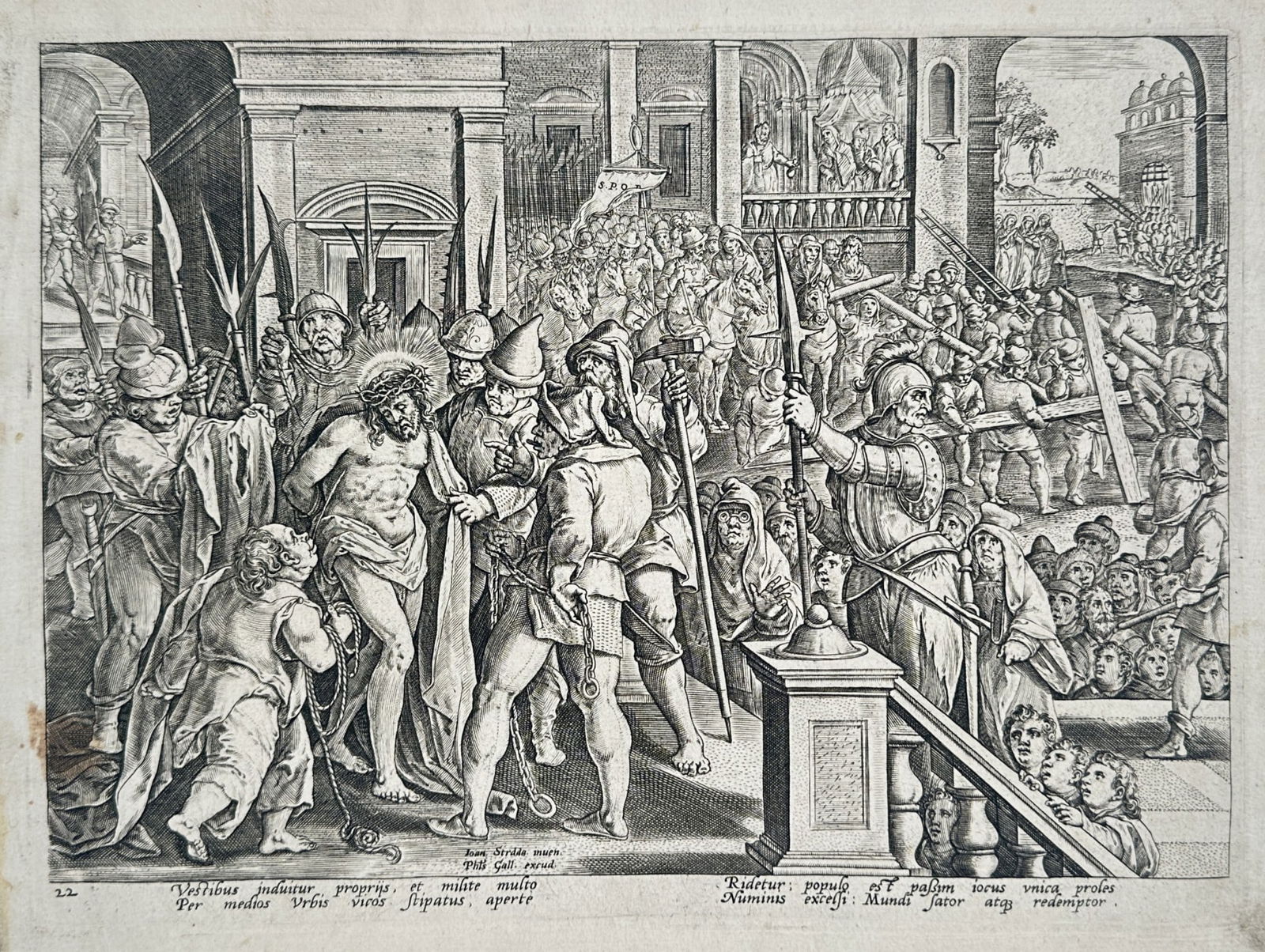 Adriaen Collaert (1560–1618) – Christ Led from Pilate to Herod – Engraving (1580) (1 of 2)