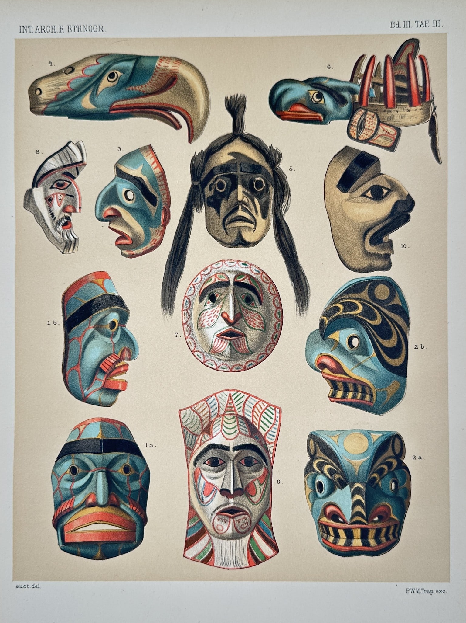 Pieter Willem Marinus Trap (1852–1905) – Ethnographic Masks of Northwest Coast (1 of 2)
