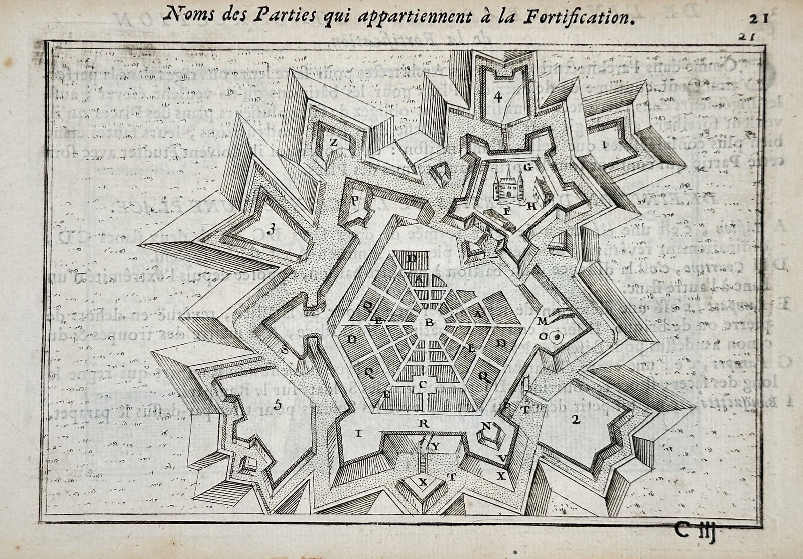 Jan Peeters I (1624–1677) – Elements of a Star Fort – Engraving (1672) (1 of 2)
