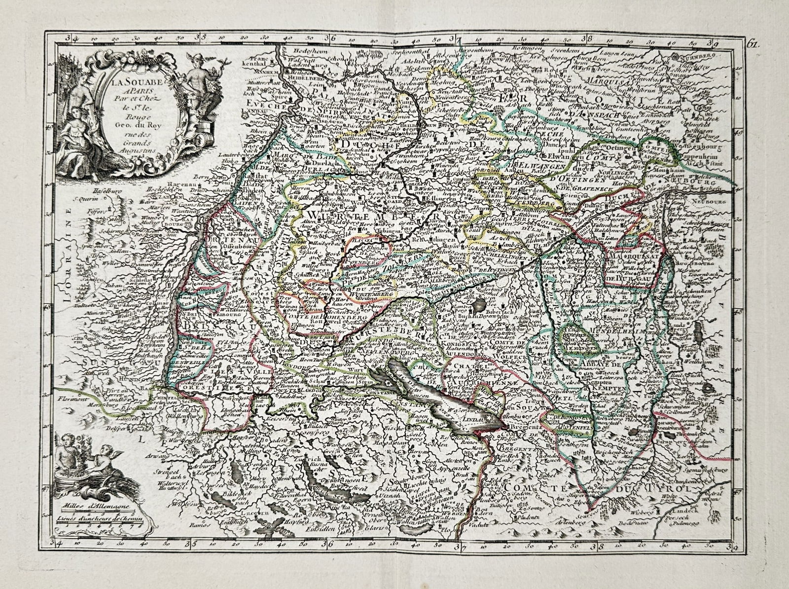 Georges-Louis Le Rouge (1712–1790) – Map of Swabia – Engraving (1755) (1 of 2)