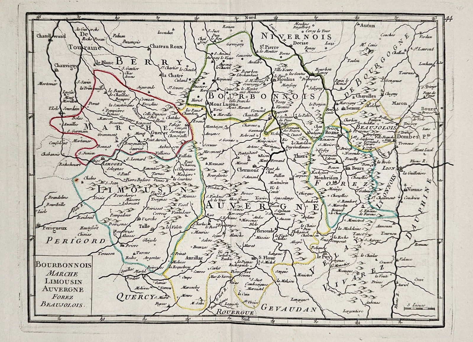 Georges-Louis Le Rouge (1712–1790) – Map of the English Colonies in North America: This engraving presents a detailed topographical and political map of the British colonies along the eastern seaboard of North America, titled Canada, Louisiane, et Terres Angloises. The composition c