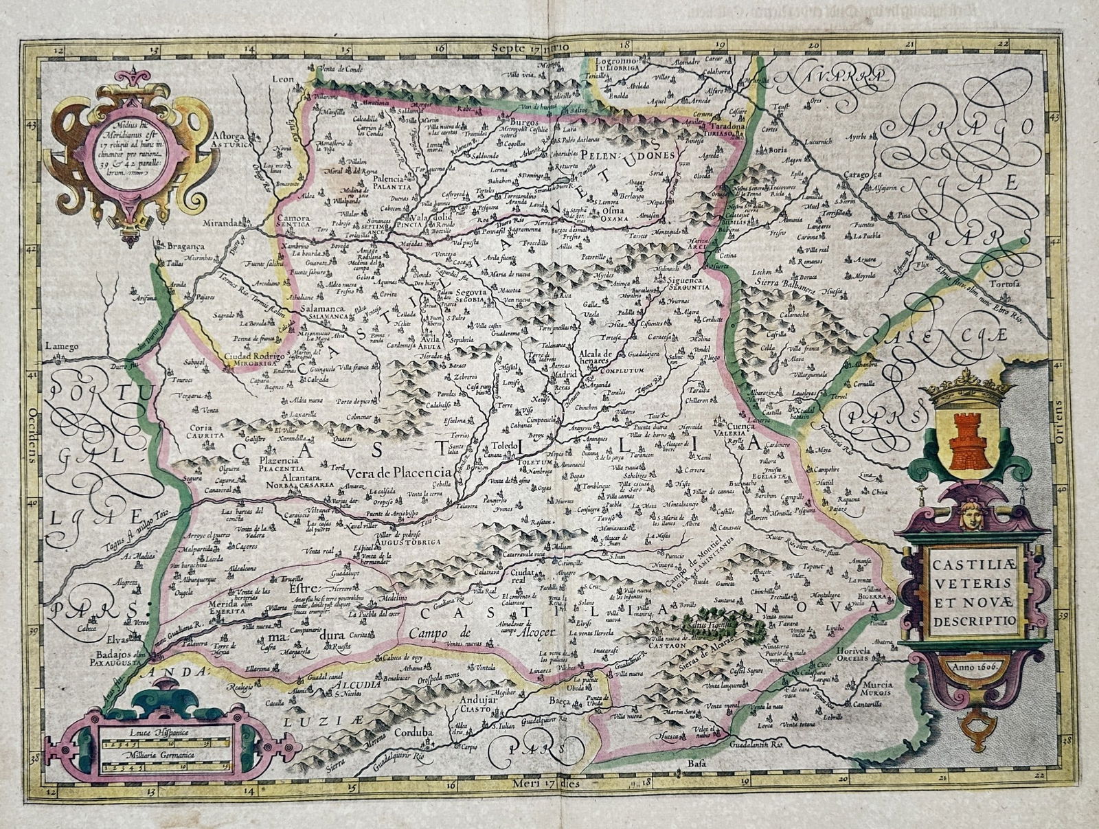 Jodocus Hondius (1563–1612) – Map of Old and New Castile (Spain) – Engraving (1 of 2)